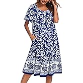 Ekouaer Nightgowns for Women Short Sleeve House Dress with Pockets Floral Print Mumu Dress