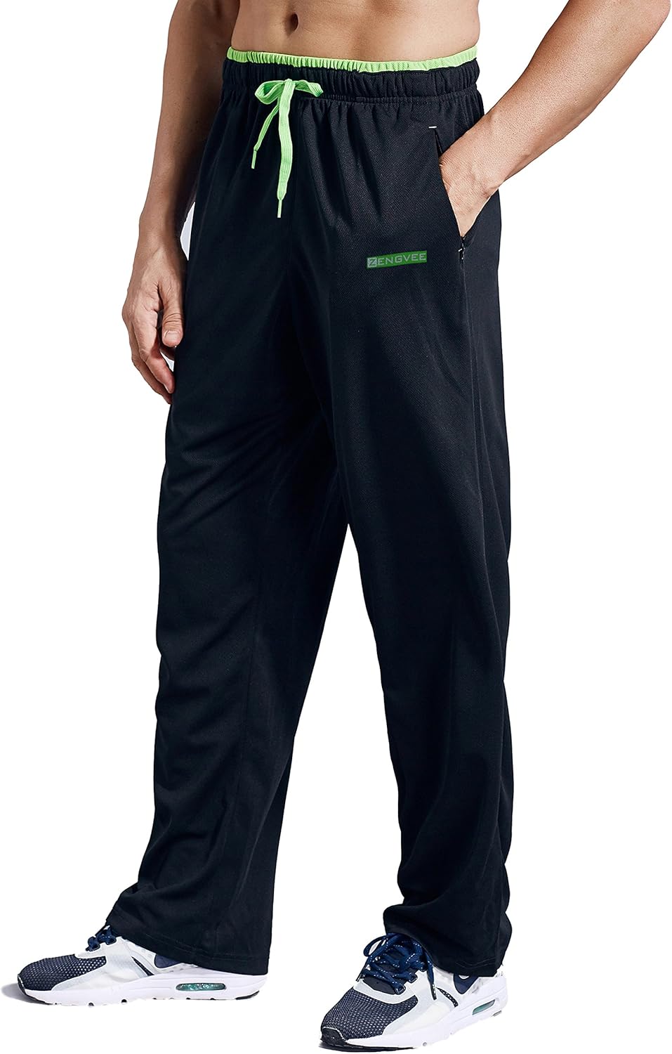 ZENGVEE Men's Sweatpants with Zipper Pockets Open Bottom Athletic Pants for Jogging, Workout, Gym, Running, Training at  Men’s Clothing store