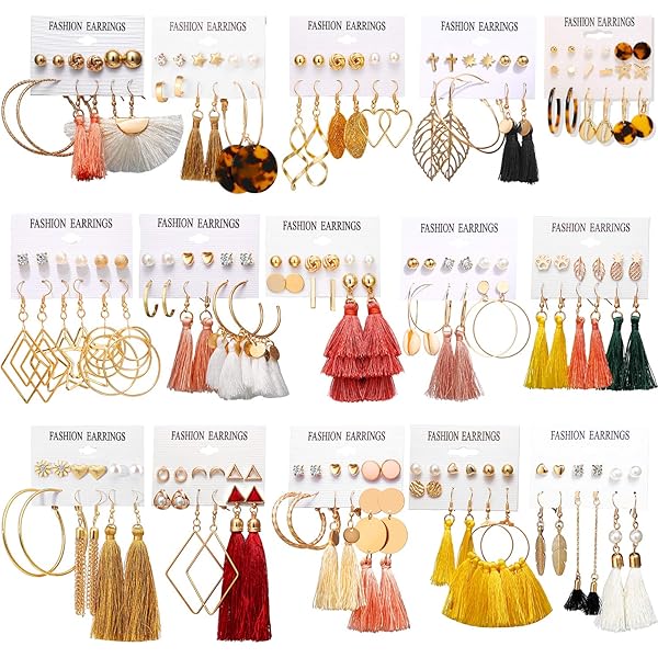 Rainbow Boho Polymer Clay Earrings - 4-Pair Set Of Handmade U-Shape Dangle Statement Earrings