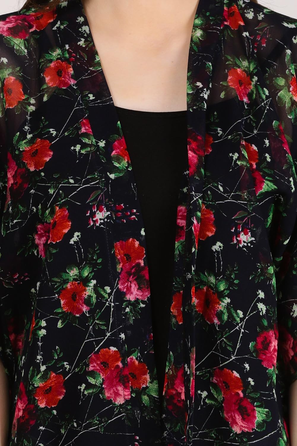modish vogue women's flower printed black red shrug