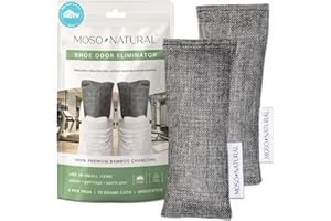 Moso Natural Shoe Deodorizer Inserts, Charcoal Odor Absorber for Shoes, Gym Bag & Boot Deodorizer, Long-Lasting Shoe Odor Elimination, Unscented Air Purifying Bags (Two Per Pack)