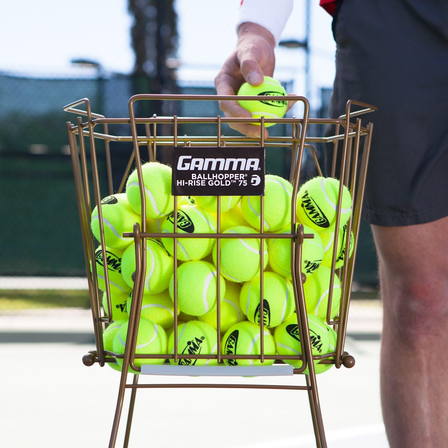 Gamma Sports Ballhopper Premium Pro 75 HiRise Gold Tennis Ball Pickup – Professional & Heavy Duty Floating Wire Design, Weather-resistant Durable Coating, Hinged Lid to Prevent Spilling, Convenient Handles, Holds 75 Balls : Tennis Ball Hoppers : Sports & Outdoors