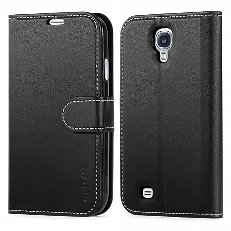 Mulbess Business Style Ledertasche im Ständer Book Case / Kartenfach für Samsung Galaxy S4 Tasche Hülle Leder Etui,Schwarz
