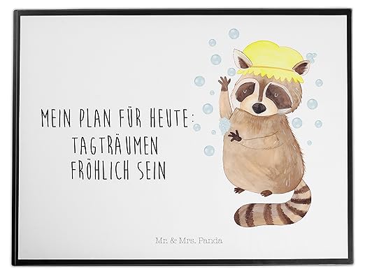 Mr. & Mrs. Panda Schreibtisch, Unterlage, Schreibtischunterlage Waschbär mit Spruch - Farbe Weiß