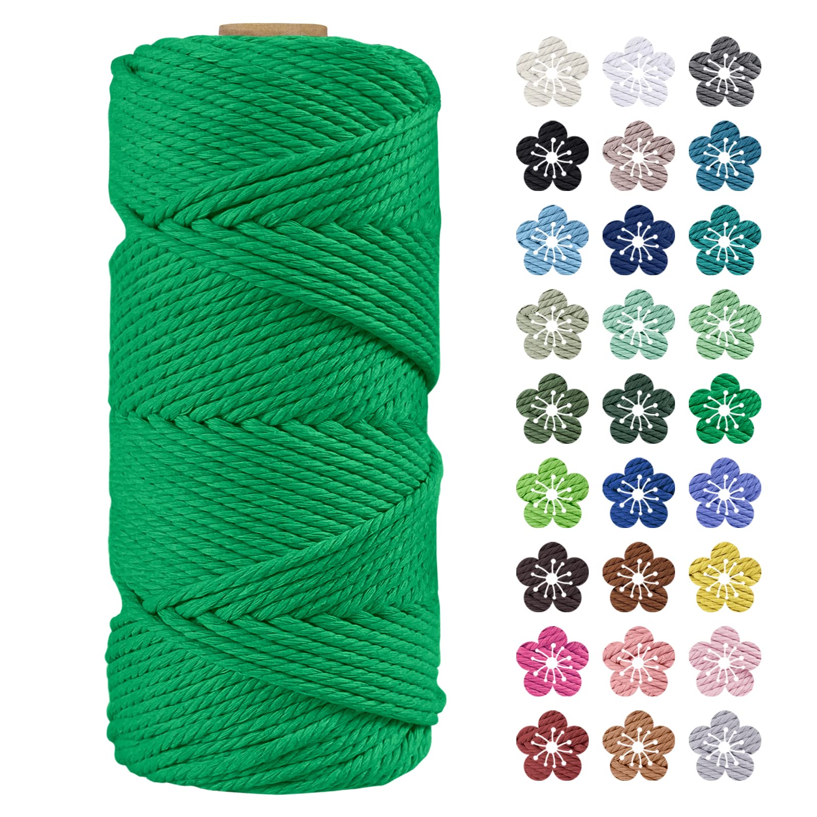 LEREATI Macrame Cord 4mm x 100m, Thick Macrame Rope Natural Cotton Rope Craft String, 4 Strand Twisted Cotton Cord Yarn for DIY Plant Hanger, Wall Hanging, Christmas Decoration (Green) — image 1