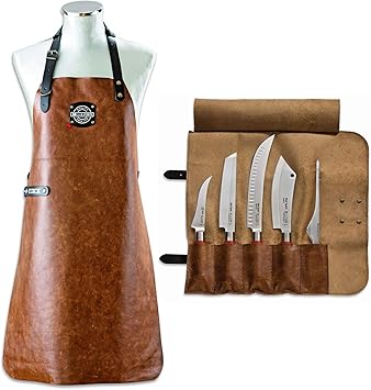 Amazon De Dick Red Spirit Bestuckte 5 Teilige Messer Leder Rolltasche Grill Set Inklusive Braune Ledergrillschurze