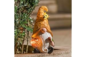 LA JOLIE MUSE 11.3'' Solar Gnomes Garden Statues-Resin Bee Garden Gnomes Figurine Holding Honey Jar with Solar Lights, Outdoor Gnomes Decorations for Yard Patio Lawn Porch, Garden Gifts for Mom