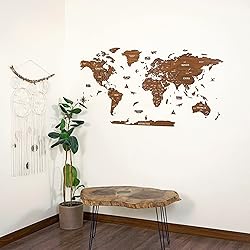 Multilayered 3D Wooden World Map, Travel Map with