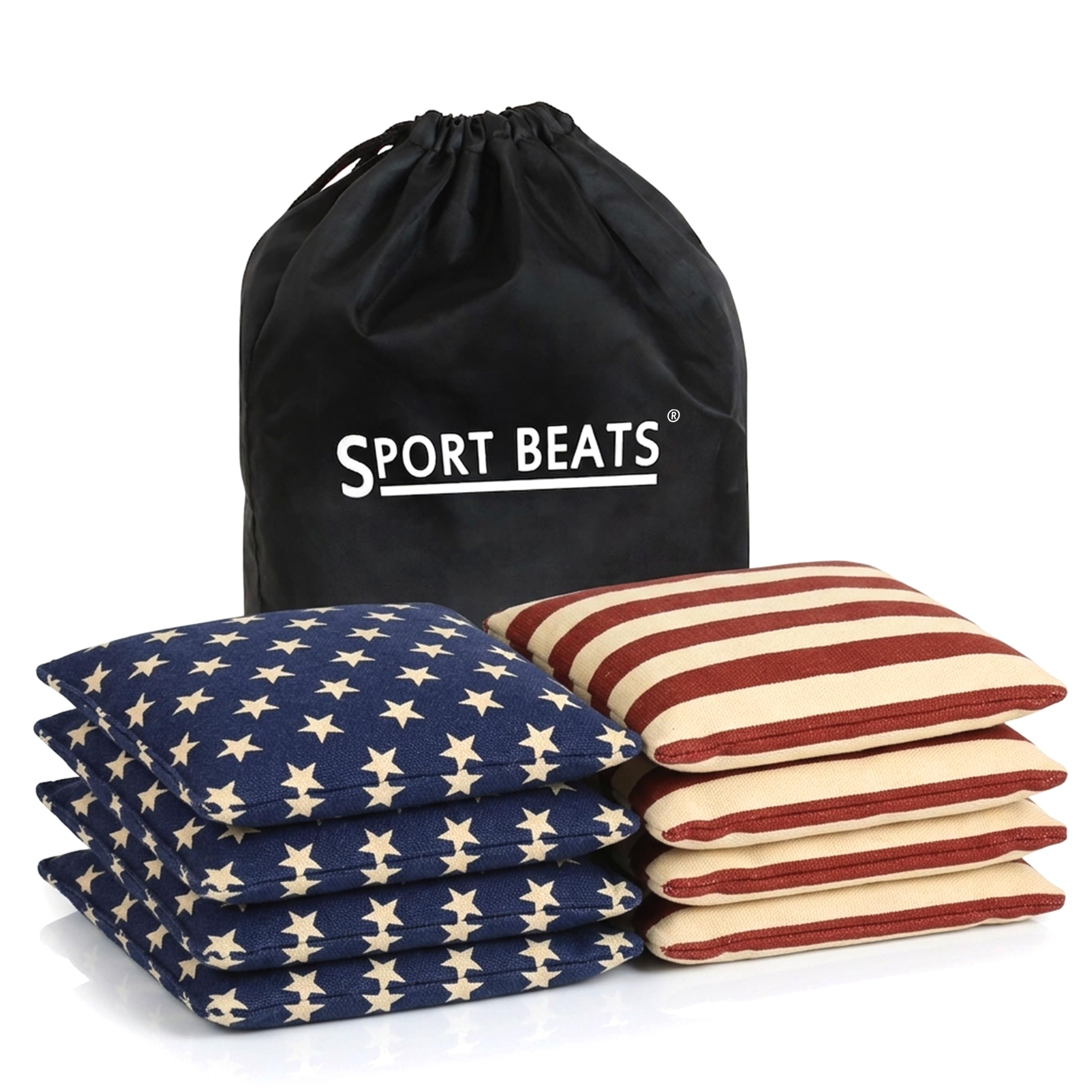 SPORT BEATS Cornhole Bags All Weather Set of 8 for Cornhole Toss Games-Regulation Weight & Size-Includes Tote Bags Vintage Stars & Stripes