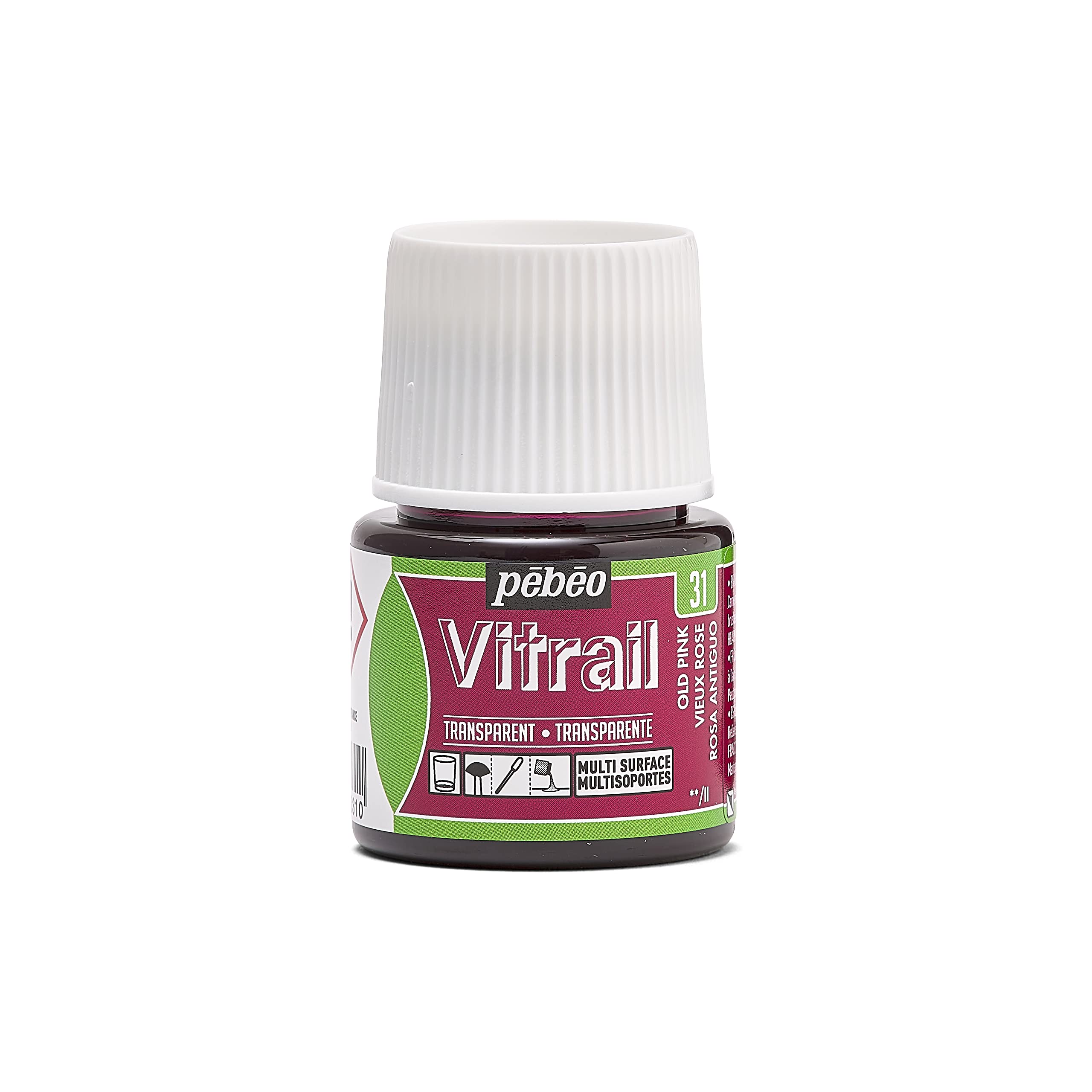 Pebeo 050-031 Vitrail Stained Glass Effect Glass Paint 45-Milliliter Bottle, Old Pink