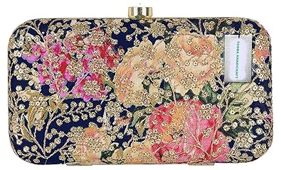 Tooba Handicraft Party Wear Embroidered Box Clutch Bag Purse For Bridal, Casual, Party, Wedding