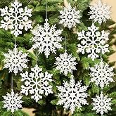 kockuu Christmas Decorations Snowflake Ornament White for Tree Decor Craft | 36pcs, plastic snow flakes, glitter, various sizes, shatterproof, for indoor winter wonderland, Christmas party decoration