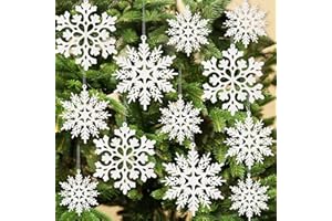 KOCKUU 36pcs Snowflakes-Christmas Tree Decorations, Snowflake Ornaments for Tree, Plastic Glitter White Snow Flakes Ornaments, Christmas Indoor Winter Wonderland Decor