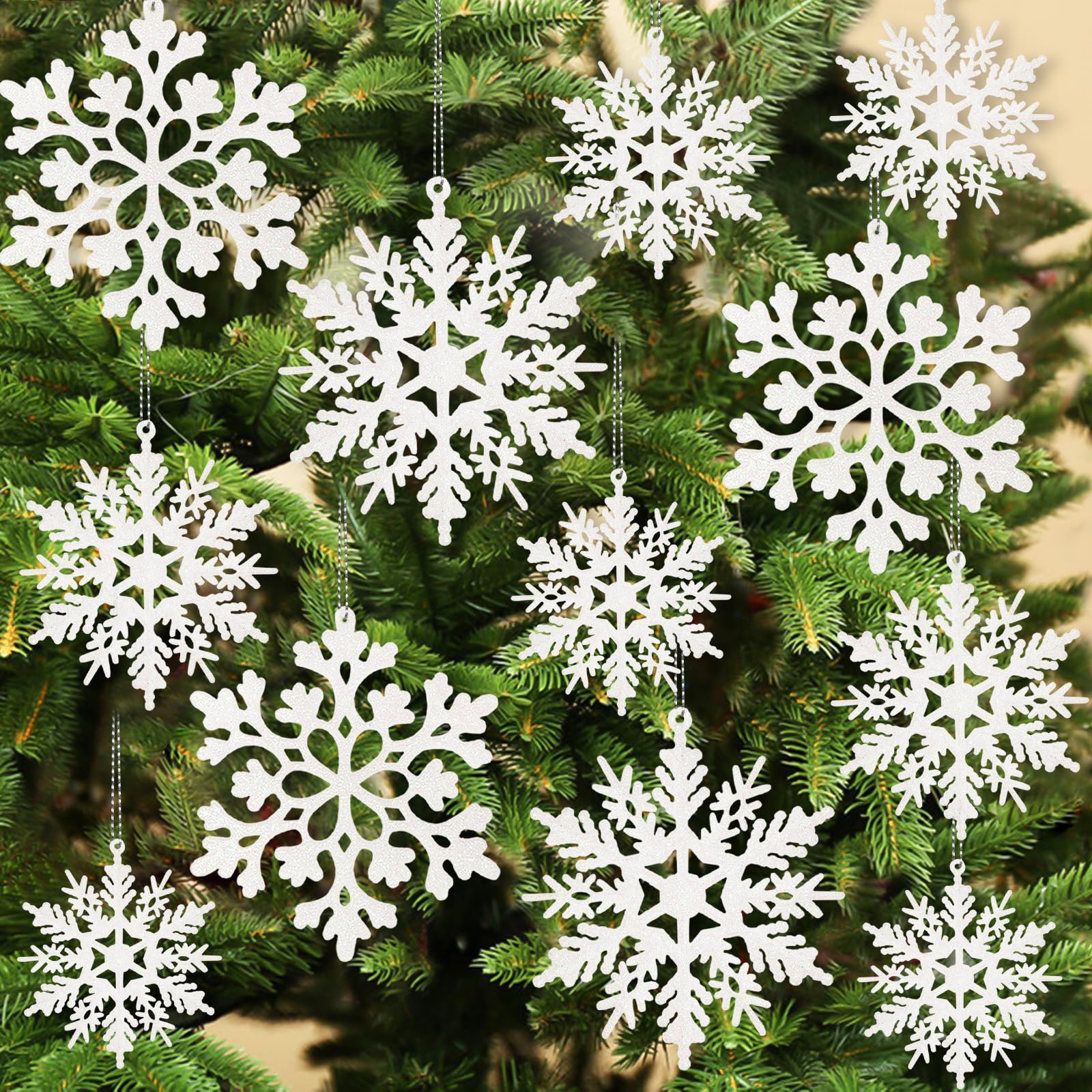 Photo 1 of 36pcs Snowflakes-Christmas Tree Decorations, Snowflake Ornaments for Tree, Plastic Glitter White Snow Flakes Ornaments, Christmas Indoor Winter Wonderland Decor