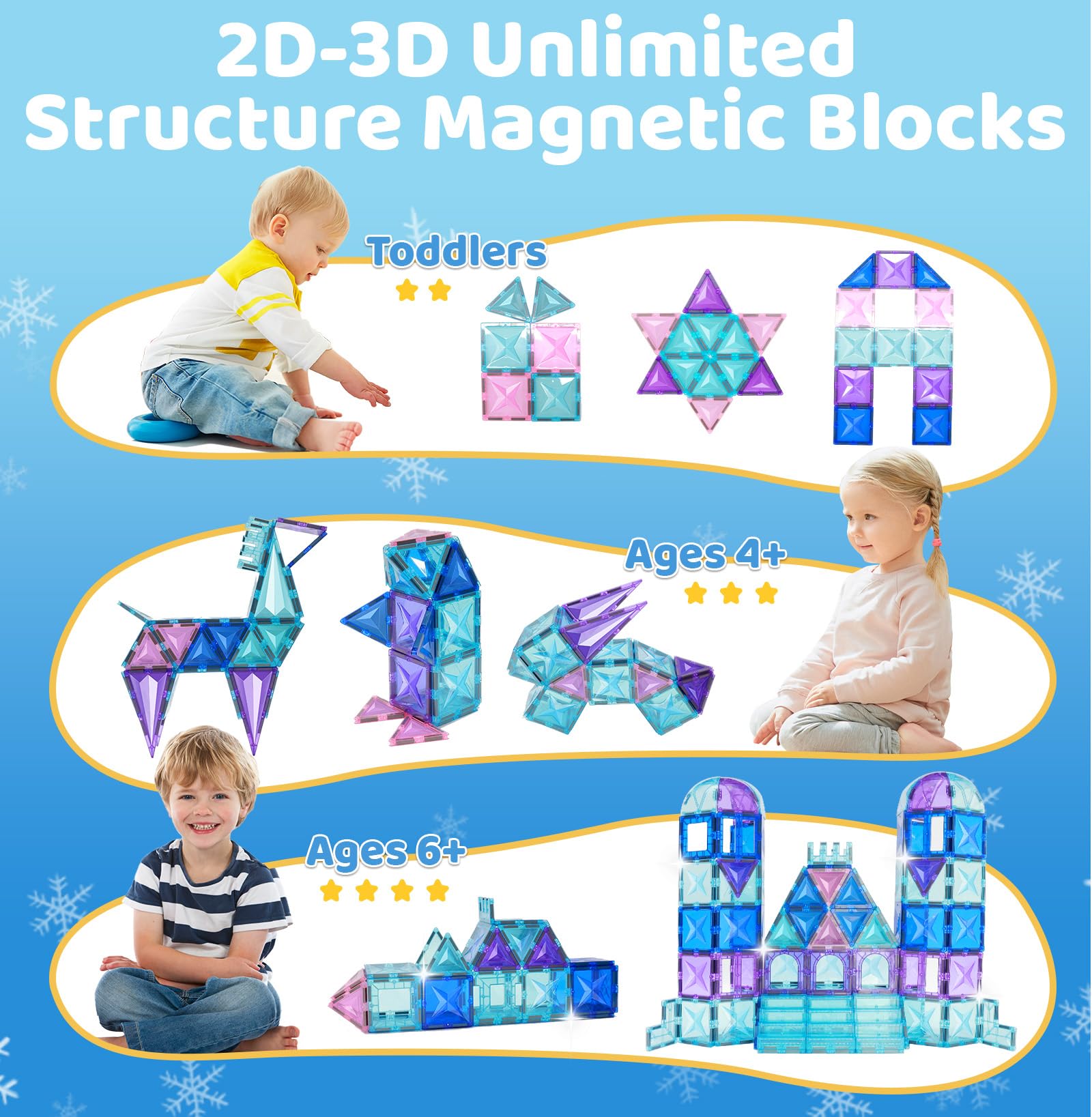 130PCS Magnetic Tiles, 3D Diamond Magnetic Blocks, Magnet Tiles for Kids Age 3-5 4-8 8-12, STEM Sensory Educational Magnet Toys for Kids Girls Boys Birthday Xmas Gifts