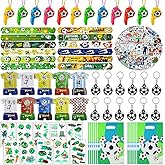 Joyvorite 122 Pcs Soccer Party Favors Set with Goodie Bags, Slap Bracelets, Tattoo Stickers, Puzzle Toys, Stickers, Whistles, Party Supplies and Decorations
