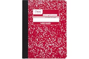 Mead Composition Notebook, Wide Ruled Paper, 9-3/4" x 7-1/2", 100 Sheets, Red Marble (09918AB5)