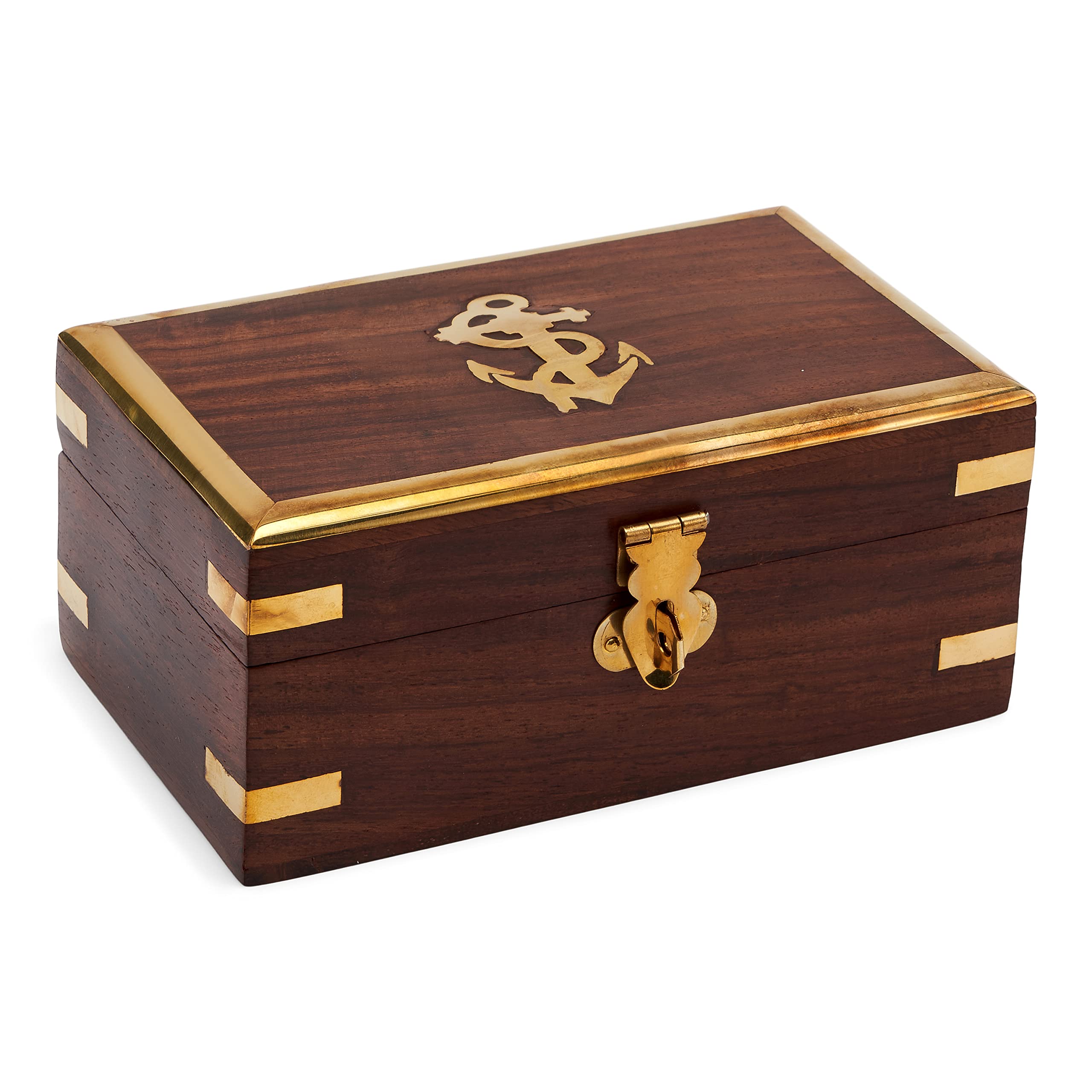 NKlaus 14 x 8 x 6.5 cm natural wooden box elaborate brass decoration wooden box maritime storage for jewellery souvenirs 11633