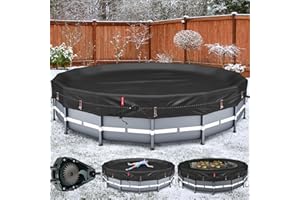 QH.HOME Winter Round Pool Cover for 18 Ft Bestway/Intex/Coleman Frame Above Ground Pool, [Excellent Windproof ] with Fast Tightening Patented Ratchet& Weight-Bearing Rings,Cold and UV Resistant