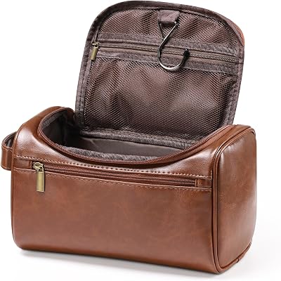 Etercycle Leather Toiletry Bag Hanging Travel Organizer Brown PU Waterproof