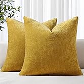decorUhome Chenille Mineral Yellow Spring Throw Pillow Covers 20x20 Inch Set of 2, Decorative Soft Couch Pillow Covers Solid Dyed Accent Farmhouse Neutral Square Pillow Cases for Sofa