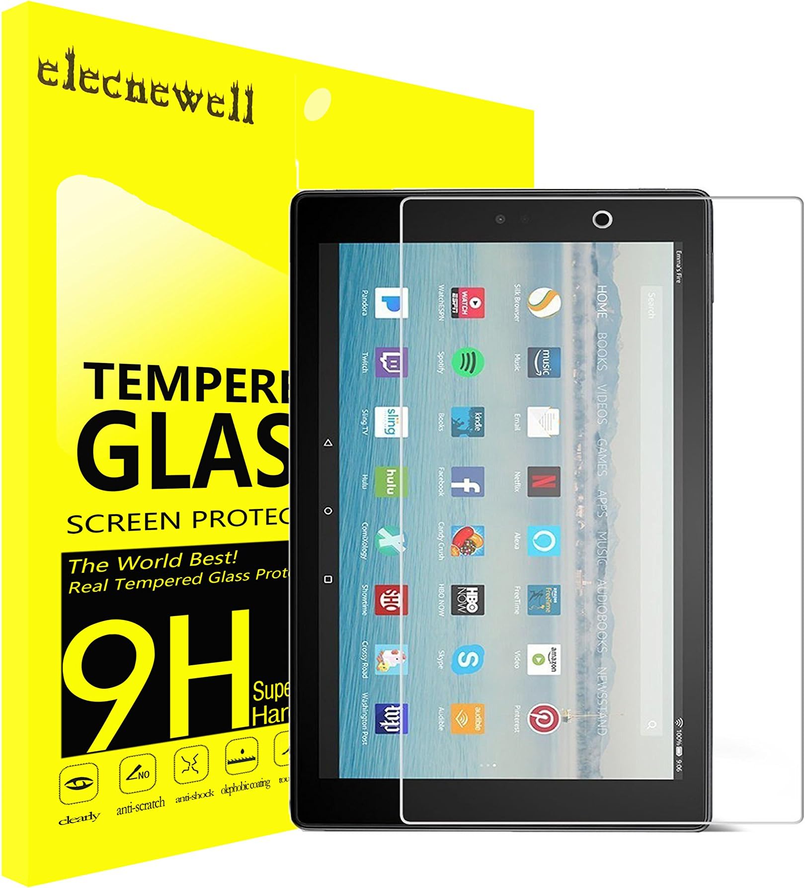 Fire HD 10 Screen Protector, NEWELL Tempered Glass Screen Protector for Fire HD 10 (2015 Released) 0.26mm Premium Bubble-free [ Anti-Scratch] [ Anti-Fingerprint ] Guard Cover
