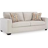 Signature Design by Ashley Aviemore 85-in Queen Sleeper Sofa, Stone | 4-in memory foam mattress, Pull out couch, 100% polyester chenille, 350 lbs limit, Contemporary track arms, 2 throw pillows