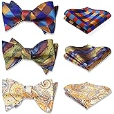HISDERN Bow Ties for Men 3pcs Mixed Self-Tie Bow tie and Pocket Square Set Classic Formal Tuxedo Wedding & Party Bowtie