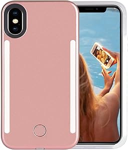 Wellerly iPhone Xs Max Case, LED Illuminated Selfie Light Cell Phone Case Cover [Rechargeable] Dual Light Up Luminous Selfie Flashlight Case for iPhone Xs Max 6.5inch (Rose Gold)
