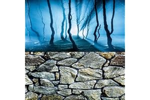 ELEBOX Fish Backgrounds Paper Double Sides 3D Stone & Trees Aquarium Background Picture 16" x 40" Fish Tank Background