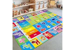 Kids Rugs for Playroom, ABC Carpet Educational Floor Play Mat for Kids, Preschool Rugs with ABC, Numbers, Animals Learning Ca