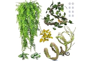 PINVNBY 7 PCS Reptile Plants Vine, Terrarium Hanging Flexible Climbing Artificial Leaves Reptile Hide, Bearded Dragon Tank Accessories, Terrarium Decor for Leopard Gecko Lizard Snake Geckos Chameleon
