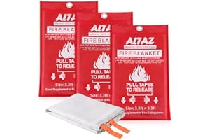 Altaz Fire Blanket Emergency for Home Kitchen - 39.4"x39.4" Flame Suppression Fiberglass Fire Extinguisher for Camping, Grill, Car, Office, Warehouse, Fireplace, Survival, Safety (3 Pack)