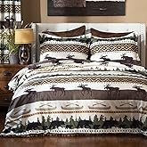 CARSTENS, INC. Rustic Cabin Lodge Comforter Set Queen/Full - Outdoor Themed Striped Bedding Set, 3 Pieces Bed Set