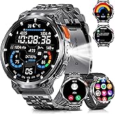 PODOEIL 1.85" Big Screen Military Smart Watch for Men with Flashlight, 730mAh Large Battery, IP68 Waterproof, Bluetooth Calling, 114 Sports Modes, Heart Rate/Sleep Monitor for iOS Android