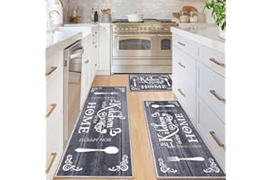 Vaukki Boho Kitchen Rug Sets 3 Pieces, Washable Kitchen Mats for Floor, Non Slip Soft Kitchen Area Rug Floor Mat for Kitchen, Laundry Room and Hallway (Grey, 20''x32''+20''x47''+20''x59'')