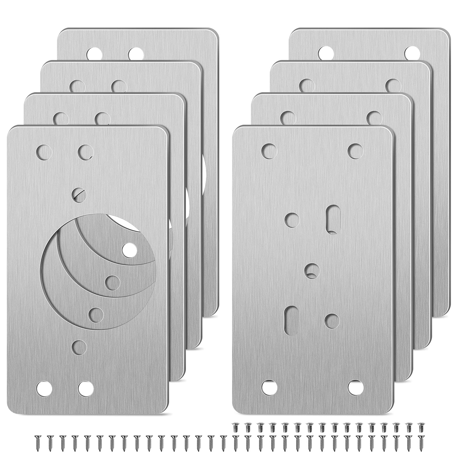 Tigerkinwit Hinge Repair Plate 8 Pieces Cabinet Hinge Repair Brackets Stainless Steel Flat Fixing Brace Bracket Mounting Plate w/ 48 ScrewsKitchen Wood Furniture Drawer Window Door 90x50mm, 90x50cm