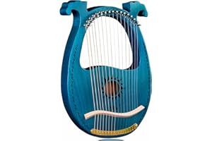 TIENCLEF Lyre Harp 16 Metal String Ancient Greece Style Classical Shaped Helios Pattern Lyra Box Type Harp with Tuning Wrench and Instruction Guide for Adult kids and Beginner (Blue)