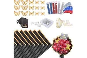 YHSHEEN 20 Sheets Flower Wrapping Paper, Waterproof Bouquet Wrapping Paper, Floral Wrapping Paper for Flowers Bouquets with Ribbon Glitter Pins and Butterflies, Papel Para Ramos De Flores(Black)