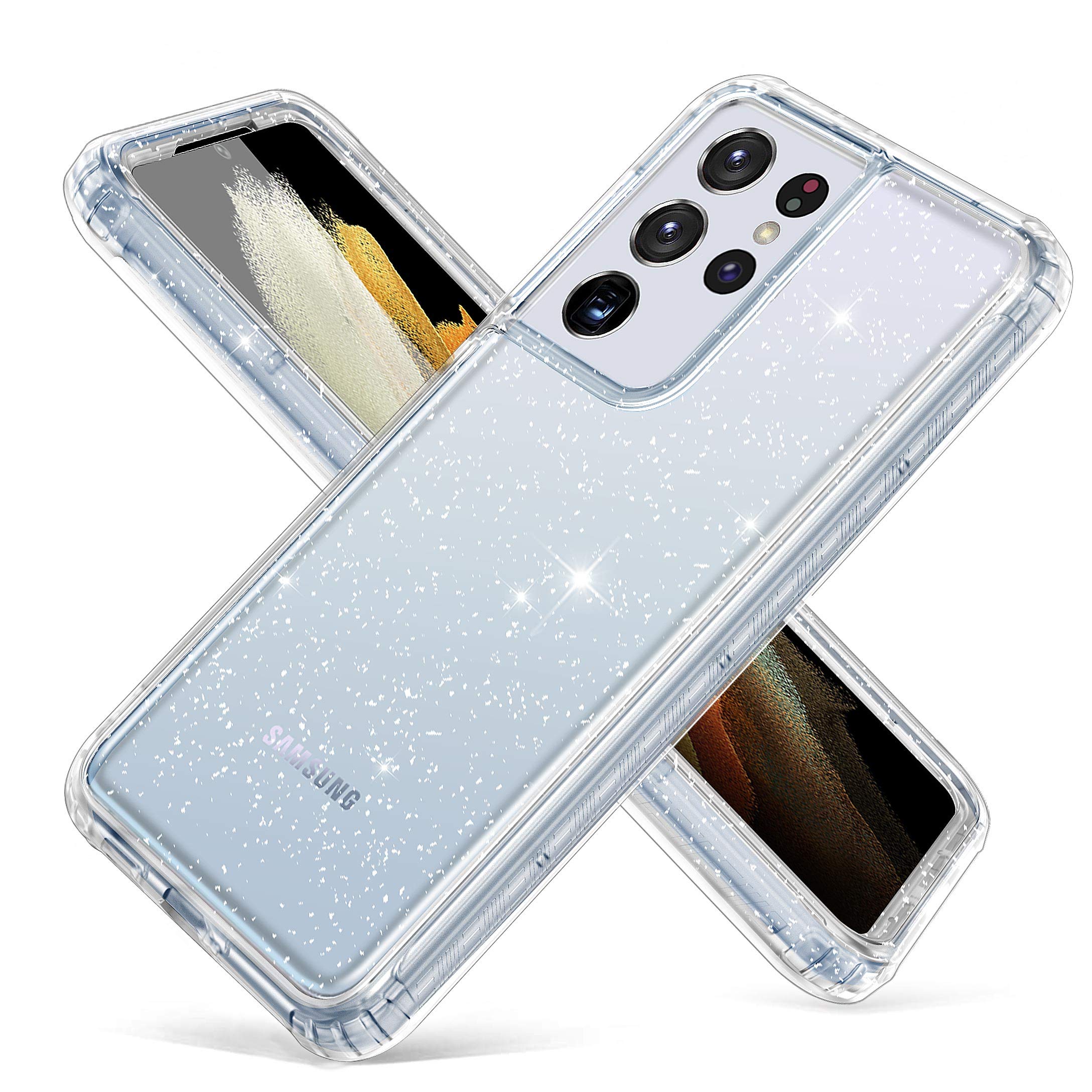 Hekodonk for Galaxy S21 Ultra 5G Case,Hybrid Liquid Clear Crystal Design Glitter TPU Bumper Protective Silicone Shockproof Flexible Anti-Scratch Cover for Samsung Galaxy S21 Ultra 5G Bling Crystal
