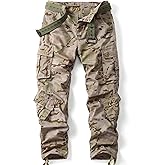 AKHIKING Men's Camo Cargo Work Pants Ripstop Lightweight Wild Army Military BDU Outdoor Trousers with 8 Pocktets (No Belt)