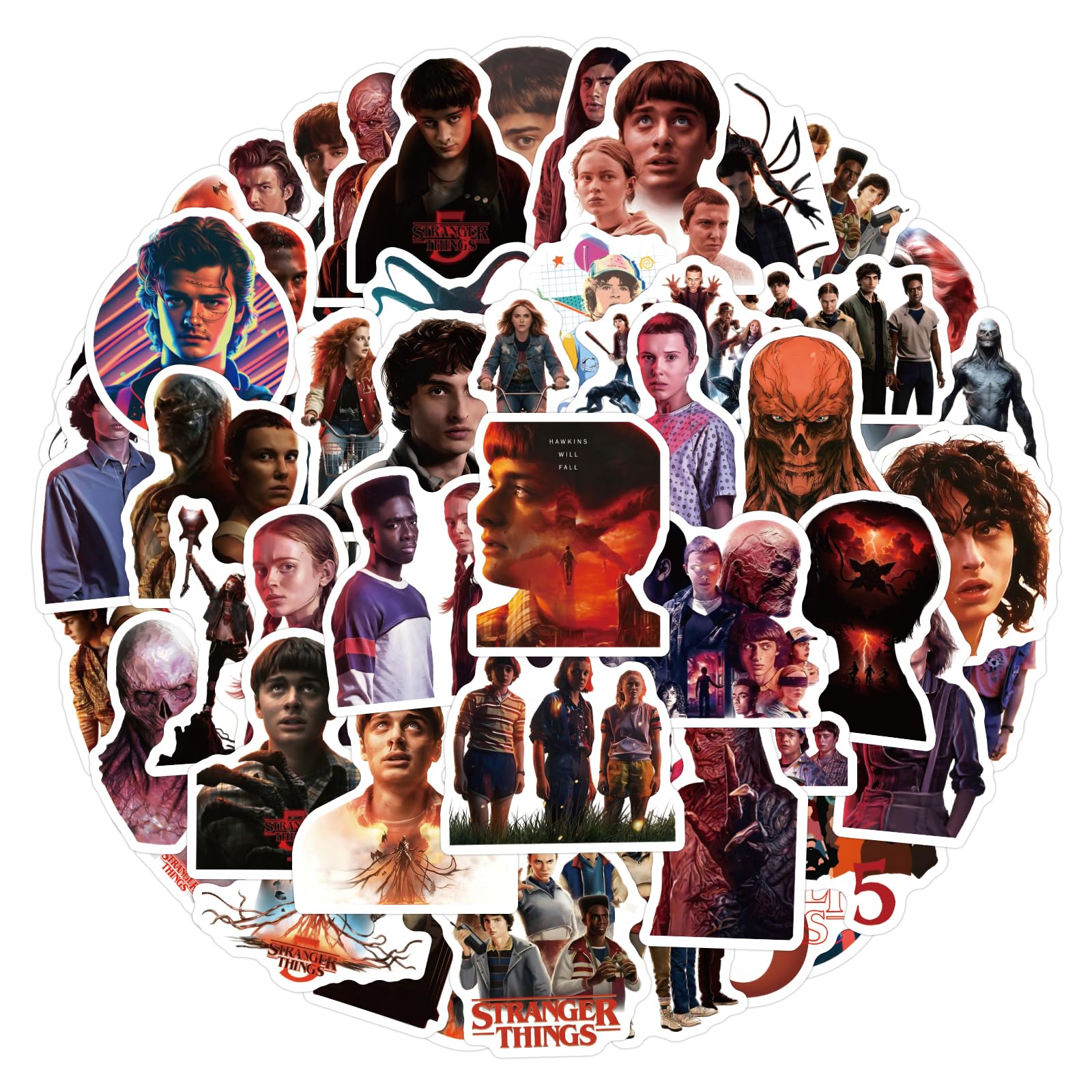 60pcs Stranger Things 5 Stickers for Kids Teens Girls Adult, Waterproof Vinyl Movie Decal for Water Bottle Skateboard Guitar Travel Case Bike Laptop,Car Bumper,Luggage,Phone