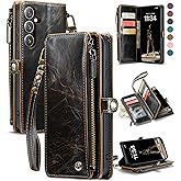 Defencase Compatible with Samsung Galaxy S23 FE 5G Case Wallet with RFID Blocking Card Holder for Women Men, PU Leather Magnetic Snap Flip Zipper Strap Wallet Phone Case Fit for Galaxy S23 FE, Coffee