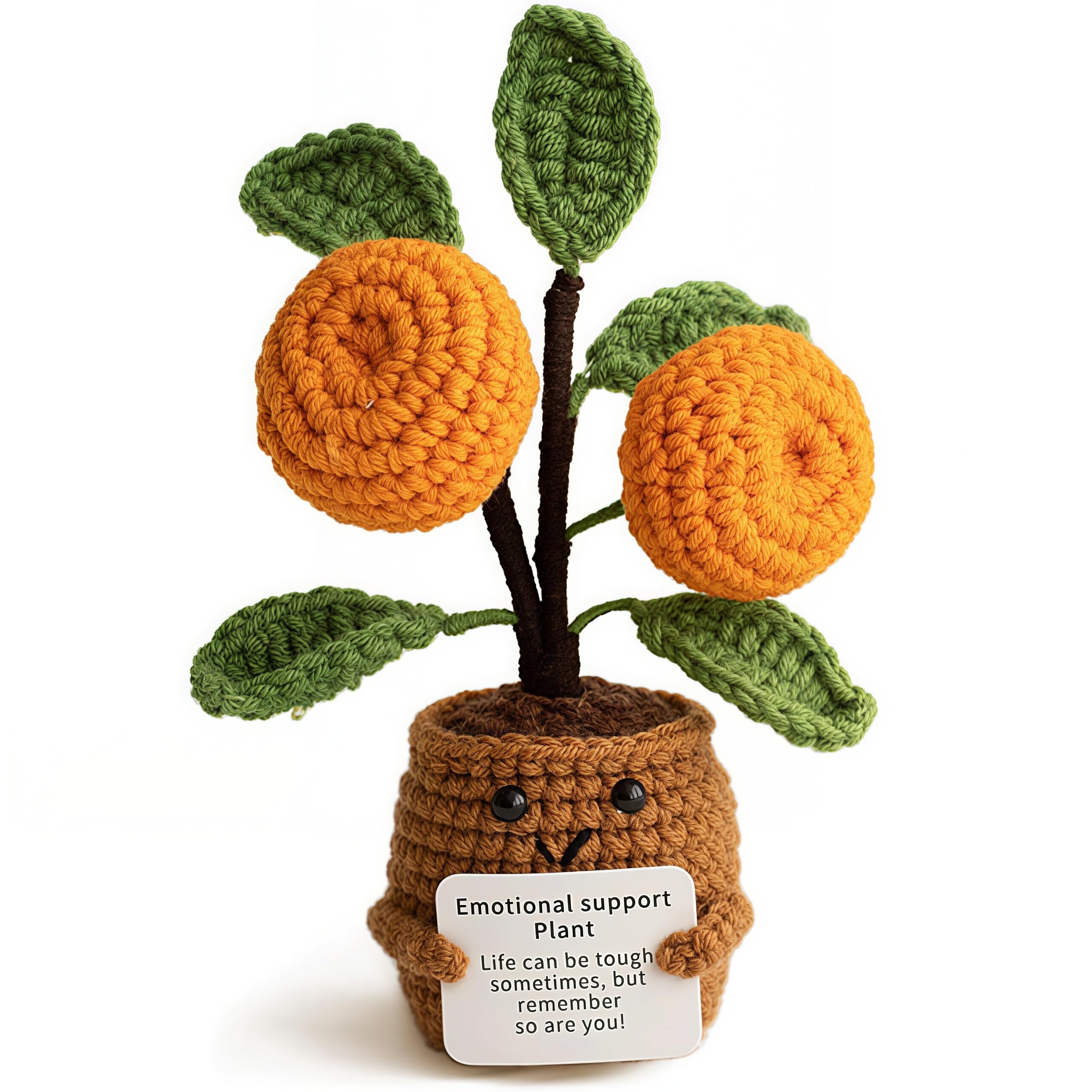 YUPDFGB Handmade Emotional Support Crochet Orange Tree with Inspirational Card, Positive Plant for Women, Men, Friend, Family Birthday, Funny Knitted Plant Toy for Motivational Office Desk Decor