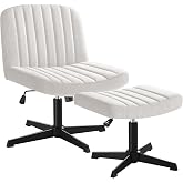Shahoo Criss Cross Legged Chair with Ottoman, Armless Swivel Wide Padded Modern Height Adjustable Fabric Home Office, Beige
