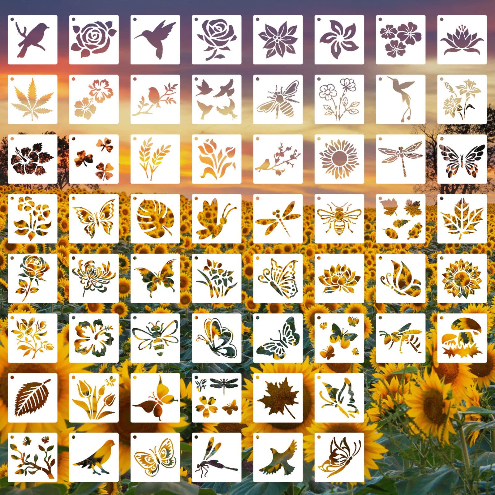 Winmany 60PCS Stencil Template for Painting Butterfly Flower Bird Drawing Template Reusable Openwork Stencil Painting DIY Crafts on Wood Wall Home Decor — image 1