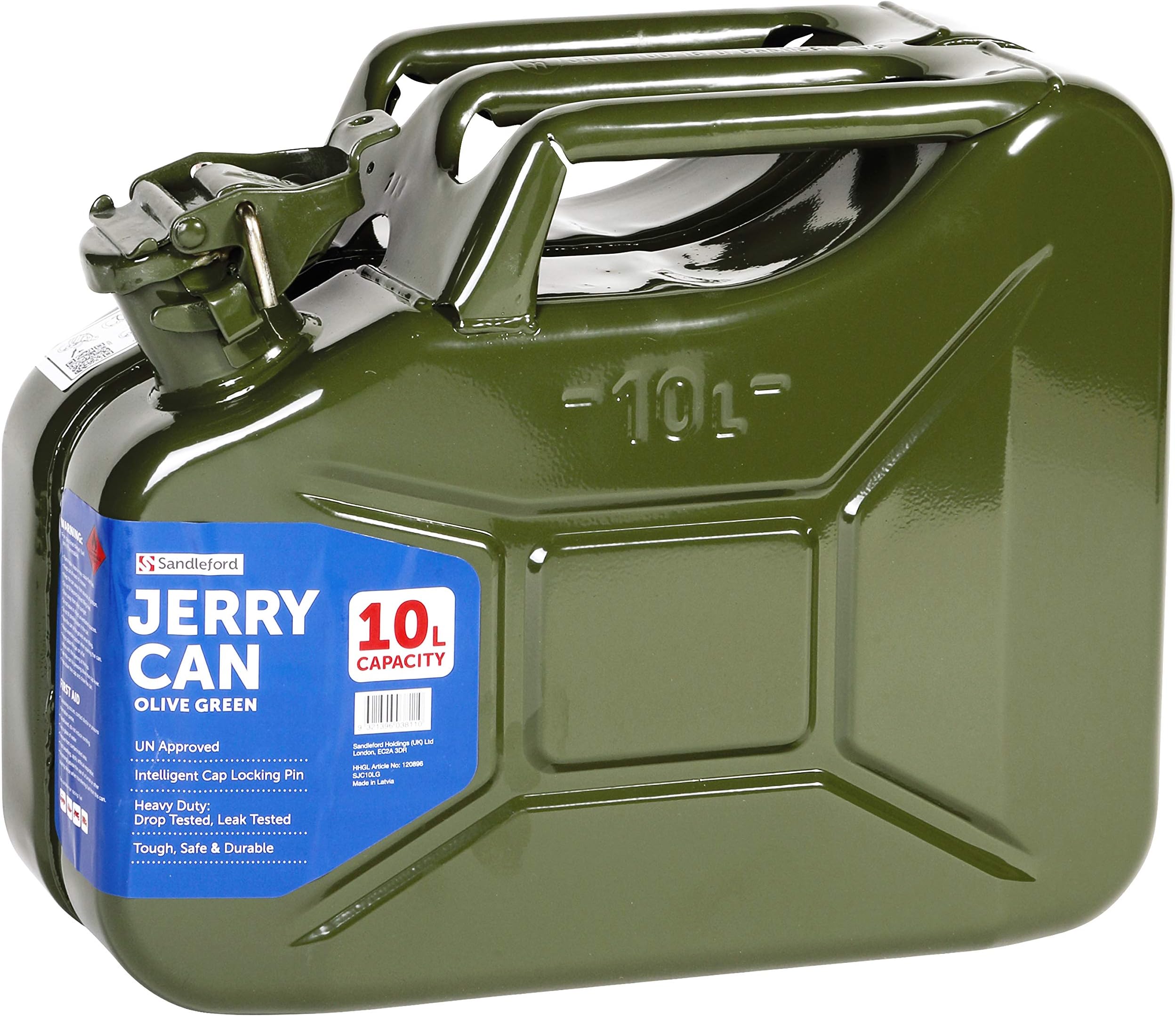 Sandleford 10 Litre Metal/Steel Jerry Can Suits Fuel Diesel Petrol 10L UN Approved (Green)