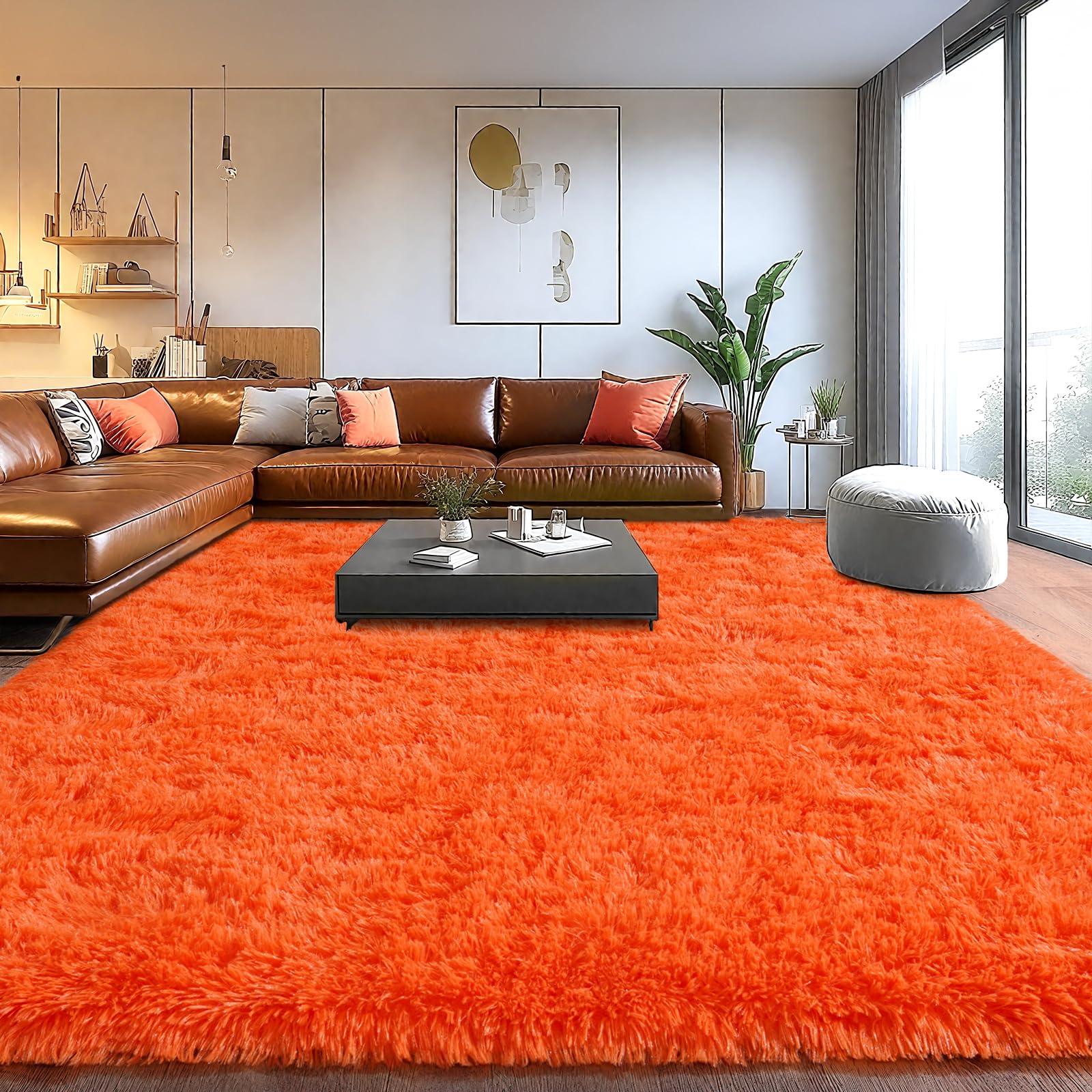 Area Rugs for Living Room, Soft Shaggy Carpets for Living Room, Fuzzy Rugs for Kids' Room, Perfect Decor for Modern Home Orange 9x12 Feet Image