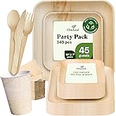 Chic Leaf Compostable Palm Leaf Plates & Cups Set - 10 In & 7 In Pack of 45, Natural - Biodegradable Tableware & Disposable Plates & Cups - Durable Bamboo Utensils, Rustic Charm Table Setting