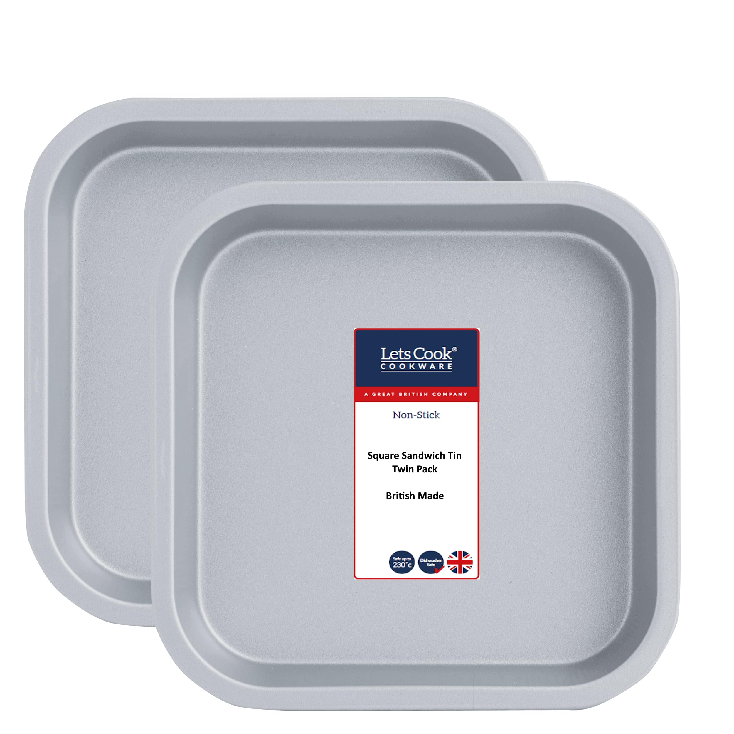 Lets Cook Cookware - Square Sandwich Brownie Roasting Pans, Twin Pack (Set of 2), Non Stick, British Made